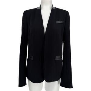 Y2K Bailey 44 Black Faux Leather Trim Blazer Jacket L Made in USA Dark Academia